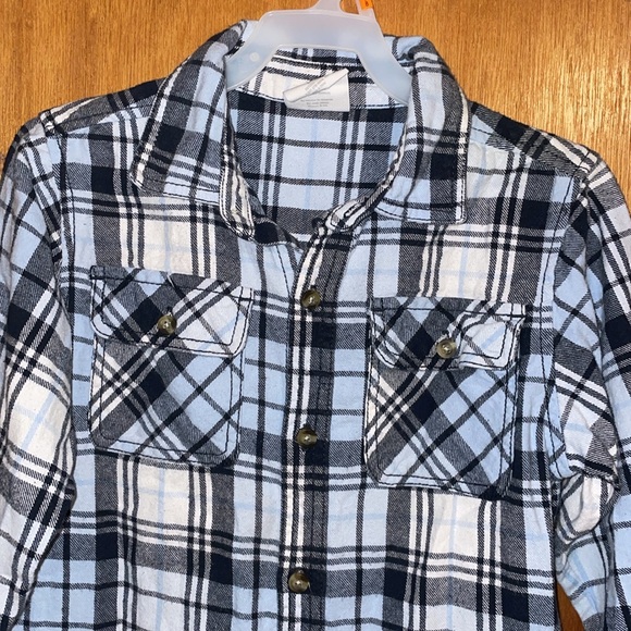 •CRAZY 8•LITTLE BOYS' BLUE PLAID FLANNEL BUTTON UP TOP SIZE 5-6 100% COTTON - Picture 7 of 7